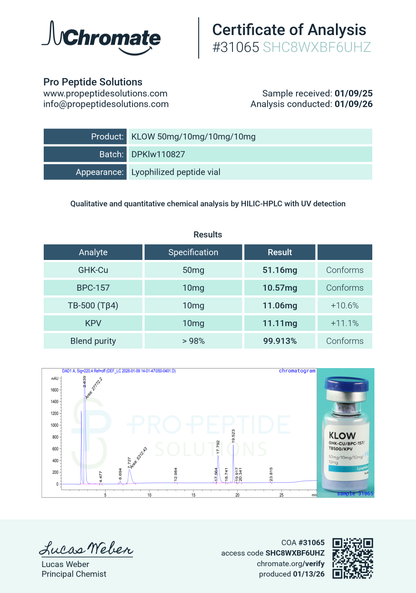 KLOW 80mg | GHK-CU (50mg) / BPC-157 (10mg) / TB500 (10mg) / KPV (10mg)
